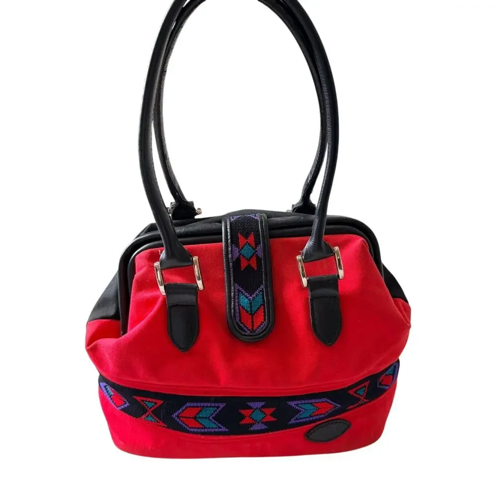 Vintage Circle Y Sibyl’s Collection Red Canvas Southwestern Satchel Handbag